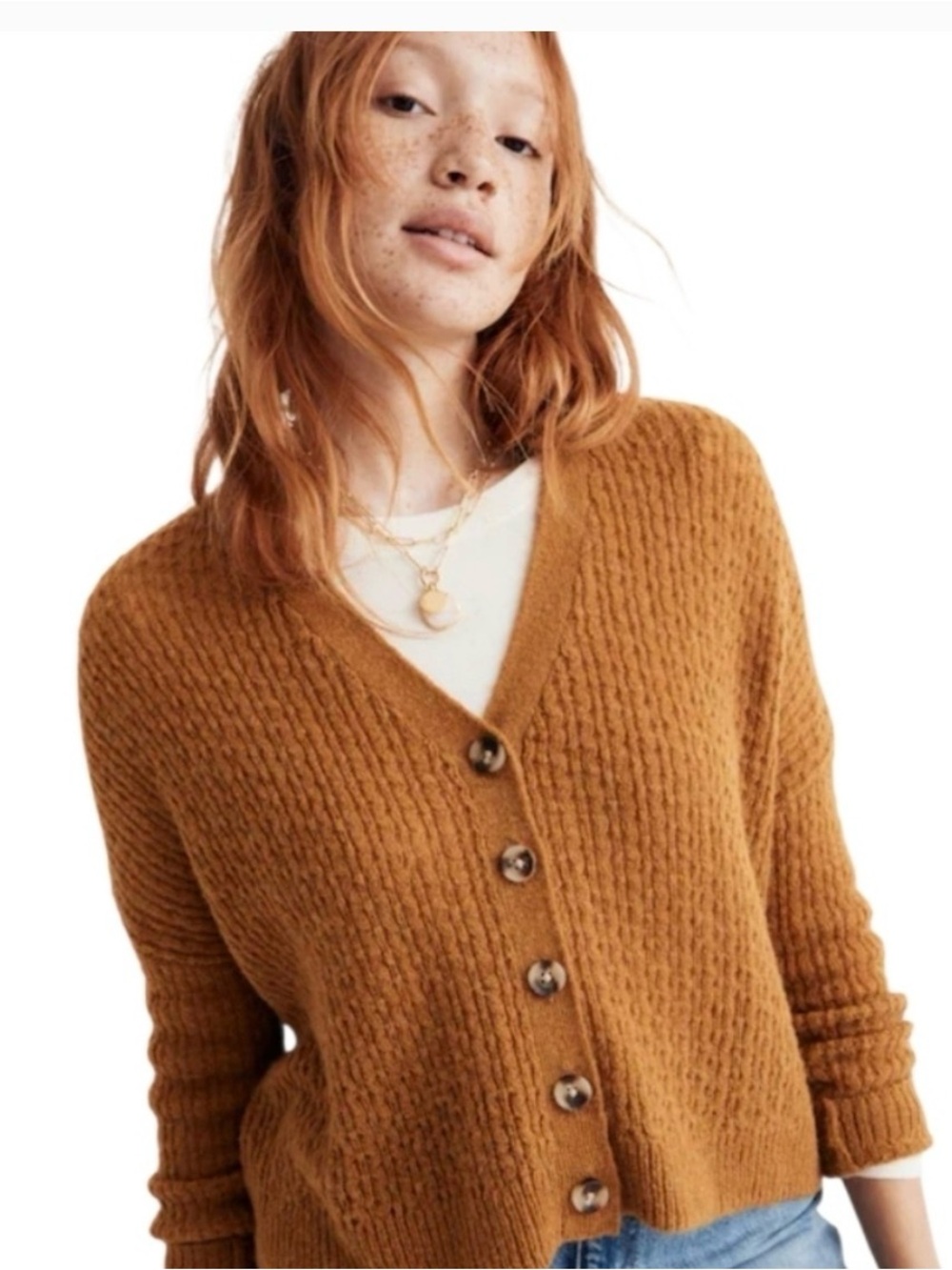 Madewell Button-Front Chunky Cardigan in Camel Brown